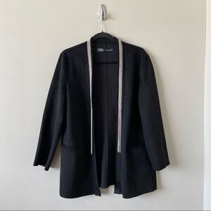 Zara-faux suede Tassel Bead Collar Detail Double Pocket Jacket (Size:Large)